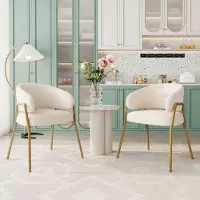 Flieks Chaise rembourrée, set de 2, chaise de salon avec pieds en métal, chaise de salle à manger avec accoudoirs, recouverte de velours d'agneau, chaise de cuisine chaise de maquillage, blanc