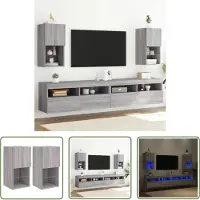 The Living Store Armoires TV avec lampes LED 2 pcs. Gris Sonoma 30,5x30x60 cm