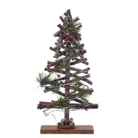Spetebo 3.07 Arbre de Noël LED en bois 37 cm - avec branches et paillettes
