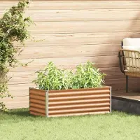 Prolenta Maison Exclusive - Jardinière surélevée, couleur marron clair, 98 x 50 x 36 cm, en acier galvanisé