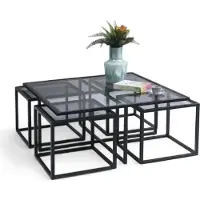 AEA Table basse et 4 tables d'appoint de style loft avec cadre métallique noir