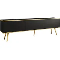 Mirjan 24 TV-Lowboard Oro I avec pieds, meuble TV de salon avec trois abattants, pieds en acier de couleur or (Couleur : Noir / Noir + Or)