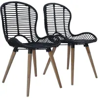 Syfax Chaises à manger lot de 2 noir rotin naturel