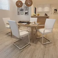 vidaXL SHUJING Chaises cantilever, lot de 4, chaises de salle à manger, chaises de salle à manger, chaises de table, chaises visiteurs, chaises de cuisine, chaises de salle à manger, similicuir blanc