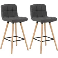 Merkloos Tabouret de bar haut - Gris foncé - Tissu lin - Dossier ergonomique - Hauteur d'assise 70cm - Lot de 2 - Pour cuisine, bar, home office