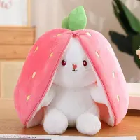 Zree Lapin à cacher, Peluche, 25CM Lapin farci avec carottes et fraises, Doudou lapin, Poupée lapin, Peluche lapin, Cadeau d'anniversaire rose