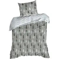 Eurofirany | Literie de Noël - housse de couette 140 x 200 cm - 2x taies d'oreiller 80 x 70 cm - coton - blanc gris - Garniture de lit