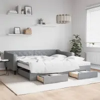 Prolenta Maison Exclusive - Canapé-lit convertible avec tiroirs, gris clair, 100 x 200 cm, tissu