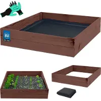 KOTARBAU Carré Potager Bois de Pin Imprégné 120x120x18 cm Marron Bac Potager Jardiniere Surelevee Exterieur avec Vlies et Gants à Griffes