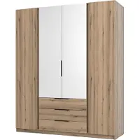 Selsey Kaja - Armoire 4 portes avec miroir & 3 tiroirs, 200 cm, chêne Evoke