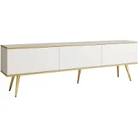 Mirjan 24 TV-Lowboard Oro I avec pieds, meuble TV de salon avec trois abattants, pieds en acier de couleur or (Couleur : Blanc / Blanc + Or)
