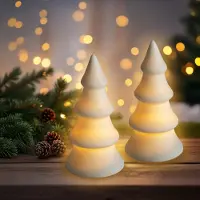 Spetebo Céramique LED Sapin de Noël blanc chaud 13 cm - Set de 2 - Décoration Sapin de Noël avec éclairage