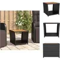 vidaXL Table d'appoint avec plateau en bois noir Poly rotin & bois d'acacia - Tables de jardin