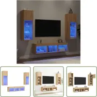 The Living Store Meuble-paroi 5 pièces avec éclairage LED Chêne Sonoma Matériau dérivé du bois