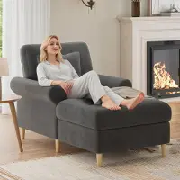 Merax Fauteuil-lit, Canapé-lit simple, Fauteuil relax rembourré pliable, avec coussin, Fauteuil lounge confortable, Fauteuil de lecture, Gris