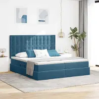 Prolenta Maison Exclusive - Lit coffre à LED avec matelas bleu foncé 200 x 200 cm, velours