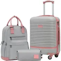 Sonstiges COOLIFE Set de valises 3pcs. bagages à main ABS coque dure serrure TSA 4 roues gris/rose