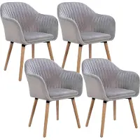 Merkloos Lot de 4 chaises de salle à manger gris clair Deluxe – Assise en velours – Chaise de salle à manger et de cuisine – Chaise de salon – Chaise cabochon – Avec accoudoirs – Confortable et moderne