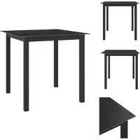 vidaXL Table de jardin noire 80x80x74 cm Aluminium et verre - Tables de jardin