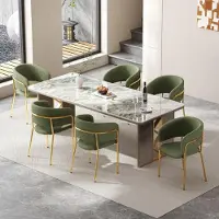 Merax Chaise de salle à manger (lot de 6) , Chaise de salle à manger moderne avec pieds dorés, accoudoirs, chaise rembourrée en velours côtelé, chaises de cuisine, pieds réglables, vert