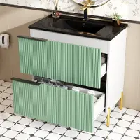 Fortuna Meuble sous-vasque Lai avec lavabo en céramique, lavabo simple avec tiroirs en MDF, organisateur de salle de bain sur pied avec vasque, vert