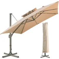 Sonstiges LKINBO Parasol 300x300cm avec support et manivelle, inclinable 360°rotatif, résistant au vent, étanche, kaki