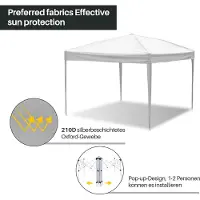 Aopunly Pavillon Pliable 3x3m Blanc Tente de réception protection UV réglable en hauteur avec sac de transport, pour extérieur jardin camping Sans parois latérales