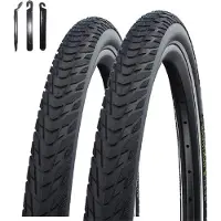 Schwalbe 2 pneus Marathon E-Plus Smart D-Guard E-50, couleur noire avec bandes réfléchissantes, dimensions 27,5 x 2,00, comprenant des démonte-pneus