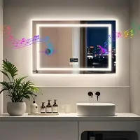 StarTech.com Miroir de salle de bain LED rectangulaire - Miroir mural 60 x 80 cm - Haut-parleur Bluetooth - Anti-buée - Capteur tactile - Affichage de l'heure et de la température - 3000–6000K