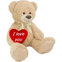 Ed Brubaker Ours en peluche XXL 100 cm avec cœur "I Love You" Jouet en peluche, Beige