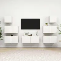 vidaXL Meubles 7 pcs. Ensemble de meubles TV Blanc Matériau dérivé du bois - Armoires TV 3078712