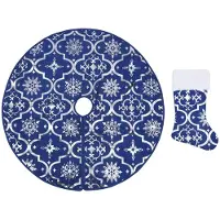 Syfax Jupe de sapin de Noël de luxe avec chaussette Bleu 150 cm Tissu