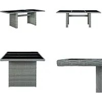 vidaXL Table de jardin gris clair Poly rotin et verre trempé - Table de jardin - Tables - Tables
