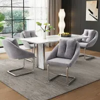 Flieks Chaise de salle à manger, Lot de 4, Chaise de cuisine à piétement luge avec coussin, Chaise à bascule, Chaise de salon rembourrée avec revêtement en velours, Gris