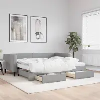 Prolenta Maison Exclusive - Canapé-lit convertible avec tiroirs, gris clair, 90 x 200 cm, tissu