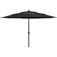 Syfax Parasol de jardin à 3 niveaux avec mât en aluminium noir 3,5 m