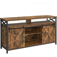 Vasagle Armoire TV pour téléviseurs jusqu'à 65 pouces, avec étagères réglables, porte rustique, style campagnard, cadre métallique, vinta brun-noir