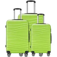 Cheffinger Valise de voyage valise 3 pièces coque dure trolley set valise bagage à main bagages sac de voyage ABS-04 vert clair