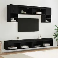 Prolenta Meuble TV mural exclusif - Équipé de LED - 6 pièces - Aspect chêne noir