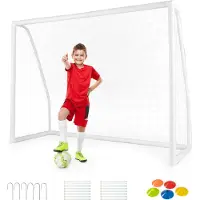 Costway 245 x 182 cm But de football, buts de football pour jardin enfants, but de football avec filet haute résistance & 6 piquets de terre