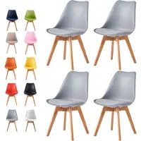 Mcc Chaise de salle à manger rétro EVA, rembourrée, similicuir, chaise design, cuisine, salon, lot de 4 en gris