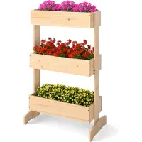 Costway Bac à fleurs vertical à 3 étages, Bac à fleurs avec 3 jardinières, Escalier à fleurs Bac de jardin en bois de sapin, Bac à fleurs naturel 69 x 39 x 109 cm