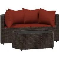 Syfax Salon de jardin 3 pcs avec coussins marron résine tressée