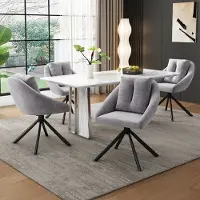 Flieks Chaise de salle à manger, set de 4, pivotant à 360°, chaise rembourrée, chaise de cuisine avec coussin, chaise pivotante avec accoudoirs et pieds en métal, chaise de salon en velours, gris