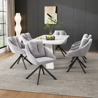 Flieks Chaise de salle à manger, set de 6, pivotant à 360°, chaise rembourrée, chaise de cuisine avec coussin, chaise pivotante avec accoudoirs et pieds en métal, chaise de salon en velours, gris