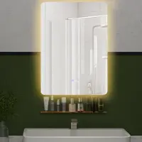 Costway Miroir de salle de bain LED 70 x 50 cm, miroir cosmétique mural 3 couleurs, intensité lumineuse variable, désembuage automatique Miroir HDl