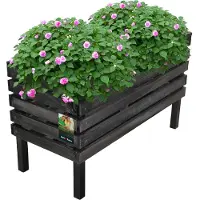KOTARBAU Jardinière surélevée 64 x 30 x 39 cm Jardinière en bois noire Balcon Jardinière Caisse à fleurs Pot de fleurs en bois Pot de plantation Caisse en bois Légumier Jardinet