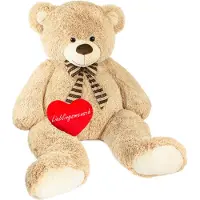 Ed Brubaker Ours en peluche géant XXL 150 cm Beige avec un cœur en peluche préféré