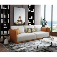 AEA Hochklassige Wohnzimmer Designer Möbel 4 Sitzer Couch Big XXL Sofa Orange Leder