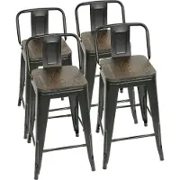 WYCTIN Set de 4 tabourets de bar avec dossier en fer et bois - Tabouret de bar chaise de bar tabouret